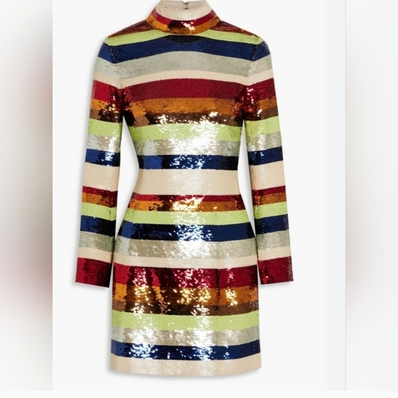 Alice + Olivia Mailynn Sequin Striped Multicolored Mini Dress SIZE 12 NWT $985 - Picture 13 of 15